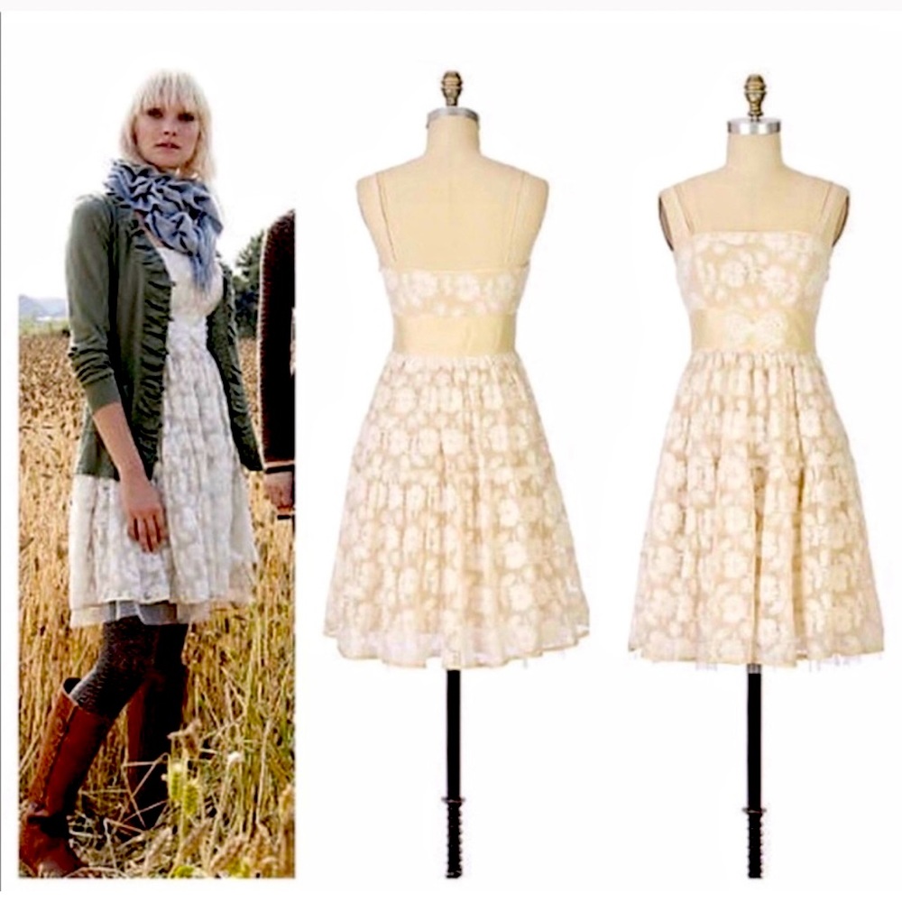 ANTHROPOLOGIE- LIL - Hour by Hour, lace, silk & tulle spaghetti strap dress